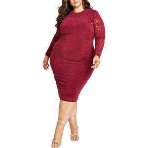 Nina Parker Womens Plus Embossed Long Bodycon Dress Red 2X